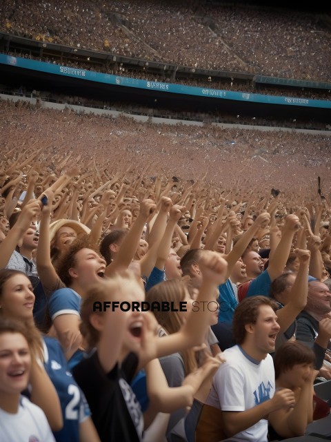 Fans at a sporting event, cheering and clapping