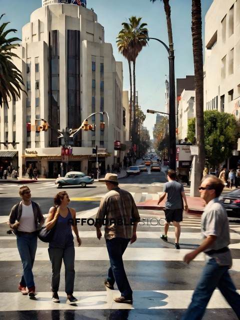 People crossing the street in a busy city