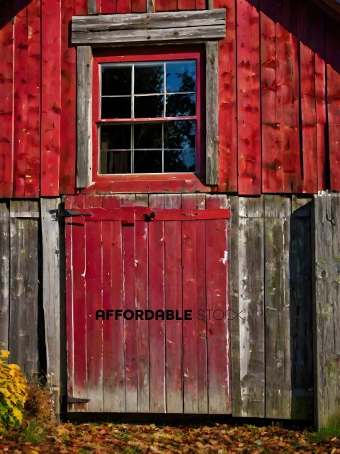 Red Barn with Window and Door