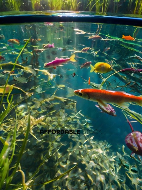 A school of fish swimming in a tank