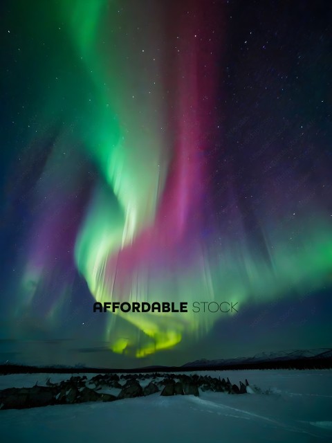 A beautiful night sky with a green and pink aurora