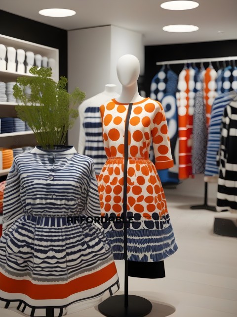 Mannequins wearing dresses with polka dots