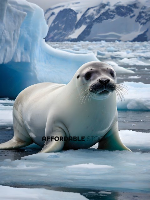 A seal is sitting on the ice