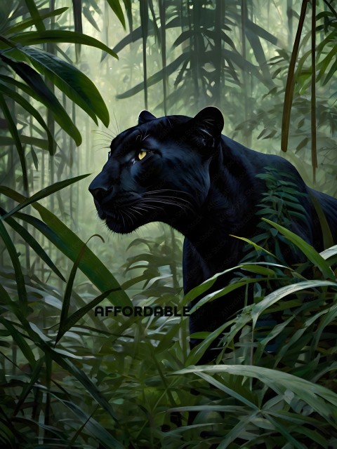 A black panther in the jungle
