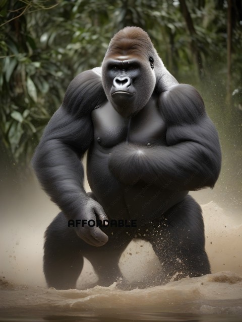 A gorilla in the dirt