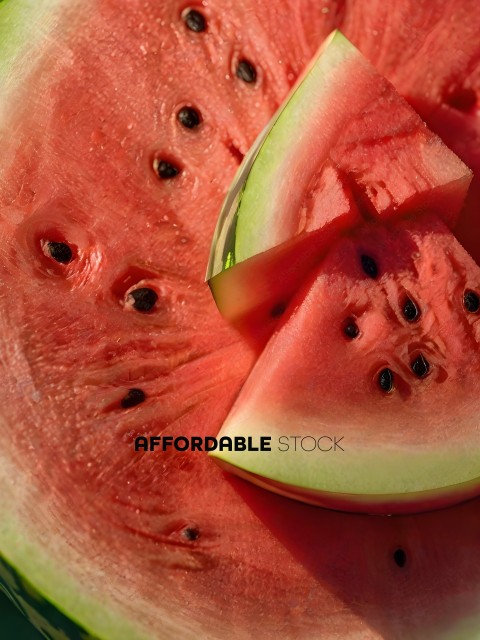 A slice of watermelon with a spoon in it