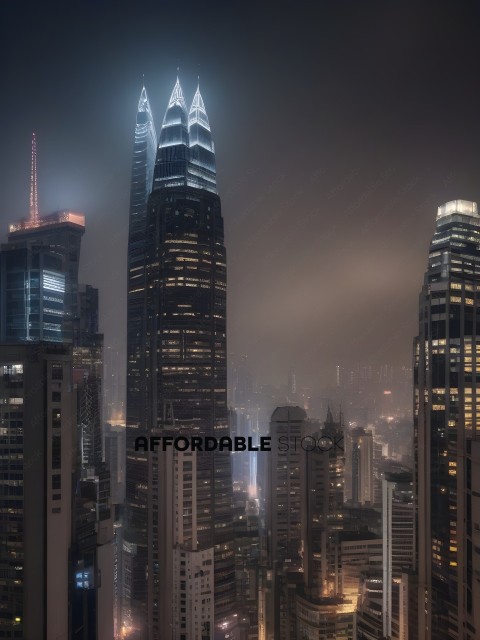 Tall buildings in a city at night