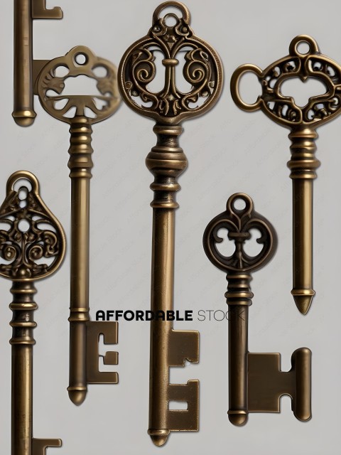 A collection of golden keys with intricate designs