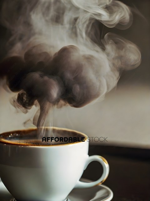 A cup of coffee with steam coming out of it