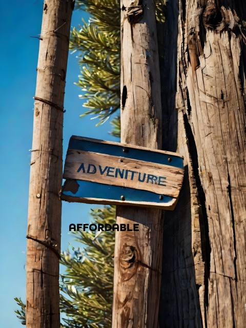 A sign that says "Adventure" on a wooden pole