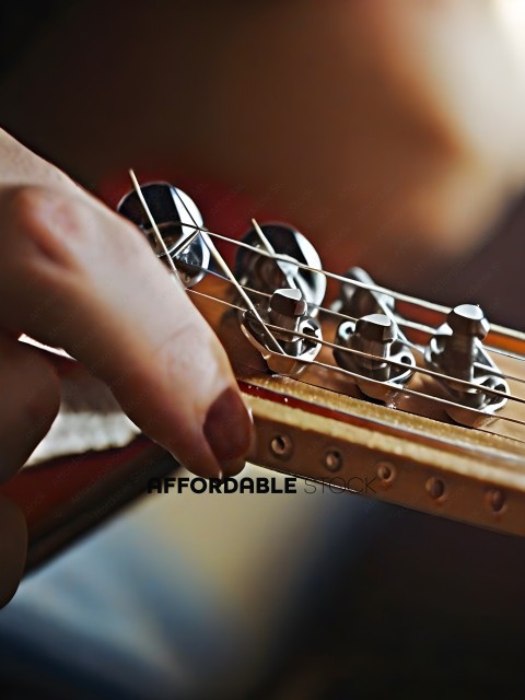 A person's hand is playing a guitar