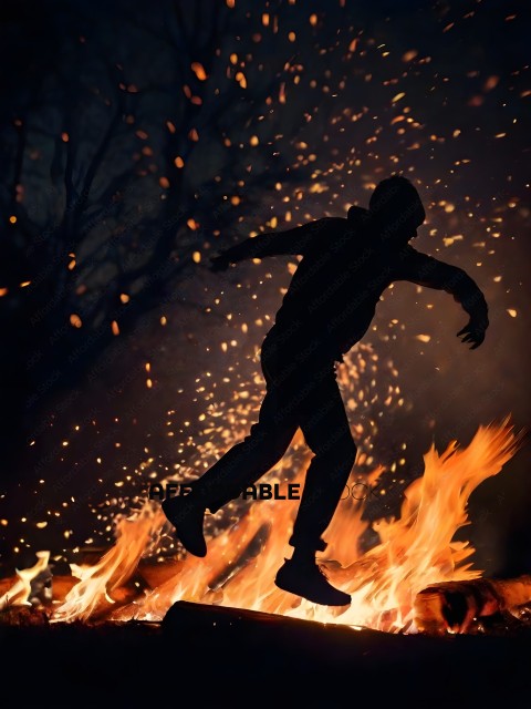 A person jumping over a fire