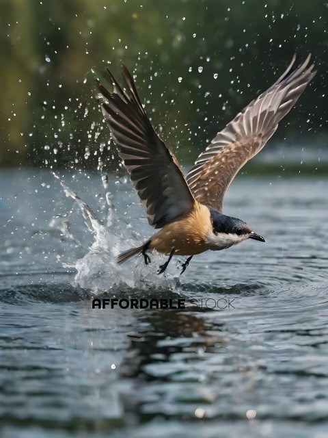 A bird splashes water with its wings