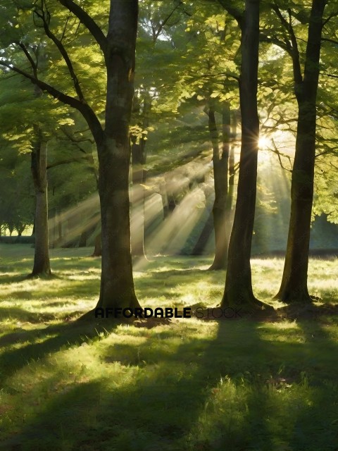 Sunlight shining through trees in a park