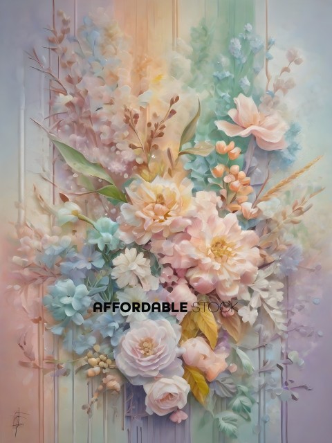 A bouquet of flowers in a painting