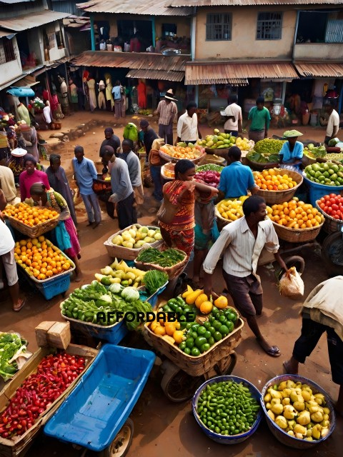 Vendors Selling Fruit and Vegetables in an Outdoor Market