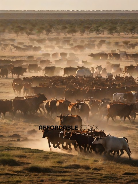 Herd of cattle running in a field
