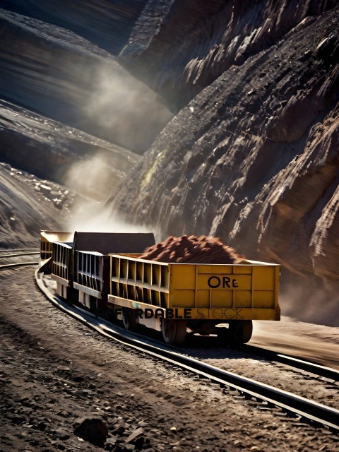 Train carrying coal on tracks