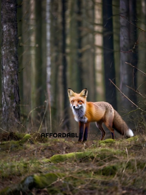 A fox standing in the woods
