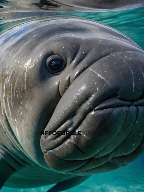 A close up of a gray whale's face