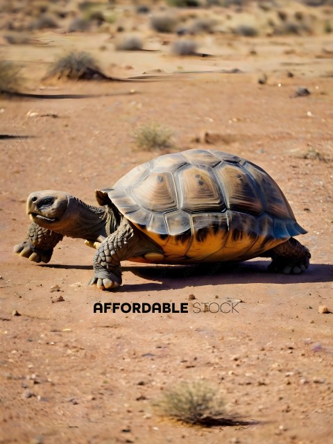 A turtle is walking on a dirt ground