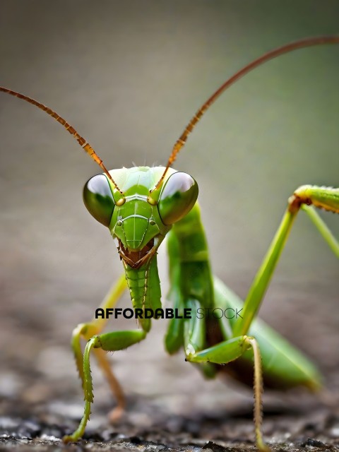 A green grasshopper with a brown head