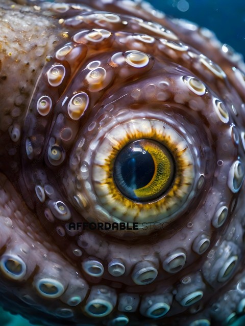 A close up of an eye with yellow and blue irises