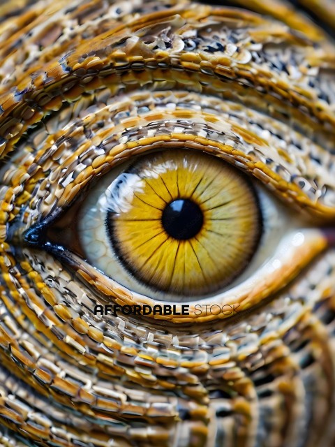 A close up of a yellow eye with a patterned surface