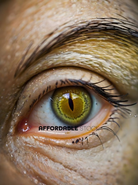 A close up of a person's eye with a yellow iris