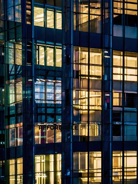 A building with many windows lit up at night
