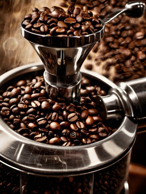 Silver Coffee Grinder with Coffee Beans