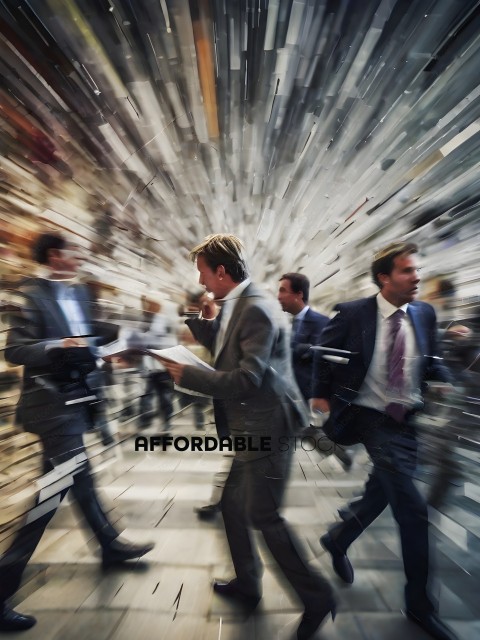 Blurry image of business men walking in a busy area