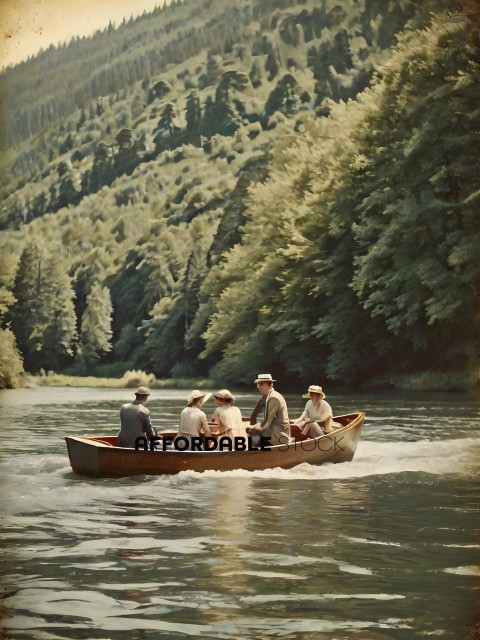 A group of people in a boat on a river