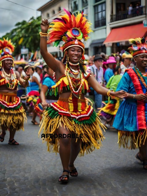 A group of people wearing colorful costumes