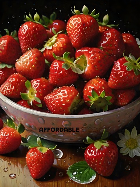 A Bowl of Strawberries with White Dots