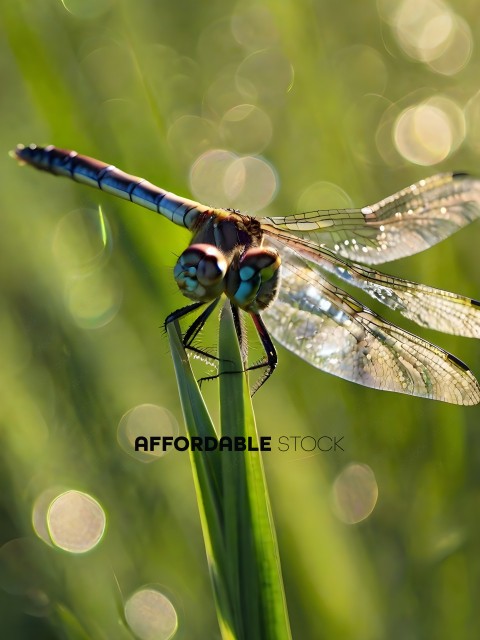 A dragonfly perched on a green stem