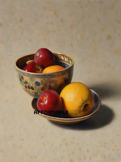 Two bowls of fruit on a table