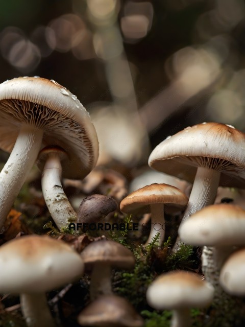 A group of mushrooms with water droplets on them