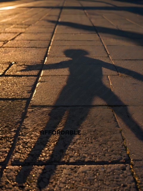 Shadow of a person on a brick sidewalk