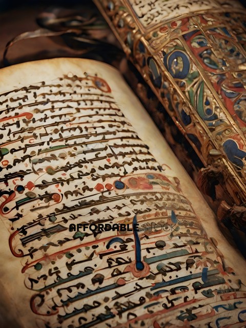 An ancient Arabic manuscript with intricate calligraphy