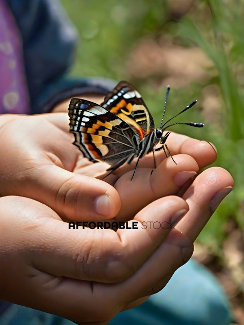 A person holding a butterfly in their hand