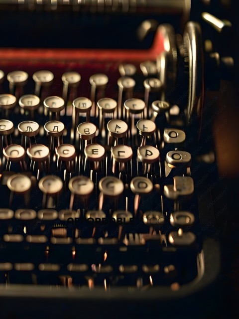 An old fashioned typewriter with a foreign language on the keys