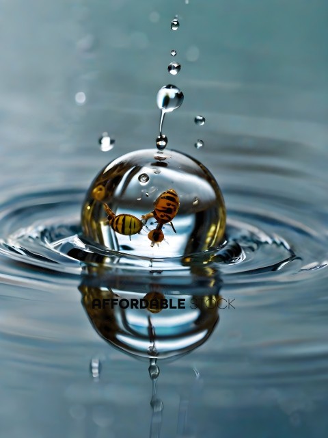 A yellow and black beetle in a drop of water