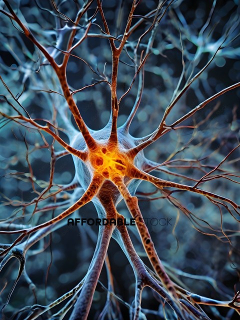 A close up of a neuron with a yellow center