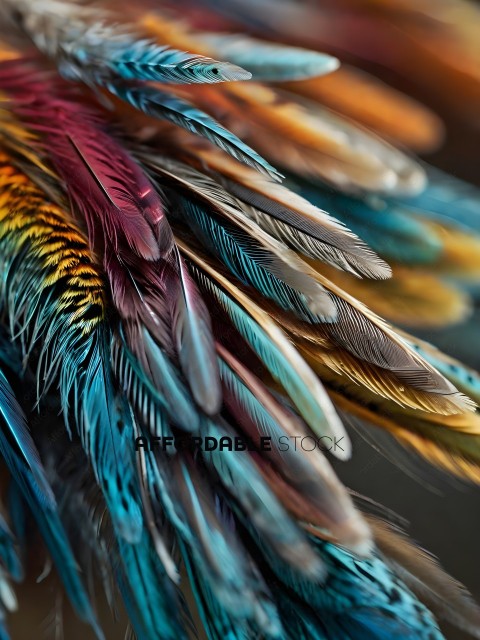 A close up of a colorful bird feather