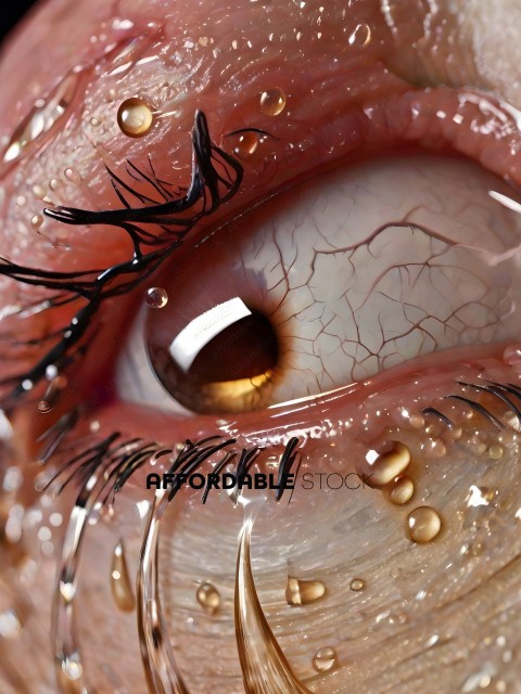 A close up of a human eye with a tear duct