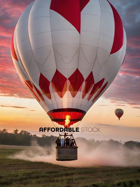 A hot air balloon with people on it