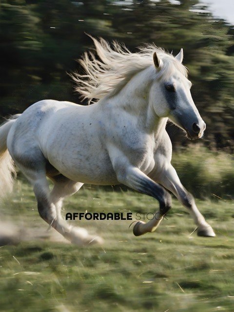 White Horse Running in Grass
