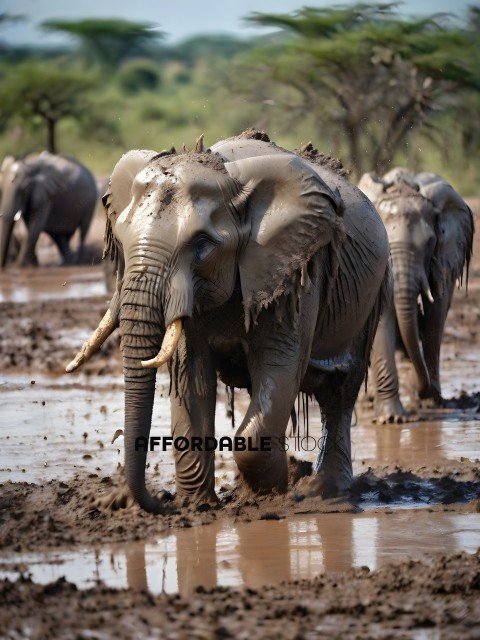 Elephant walking through muddy water