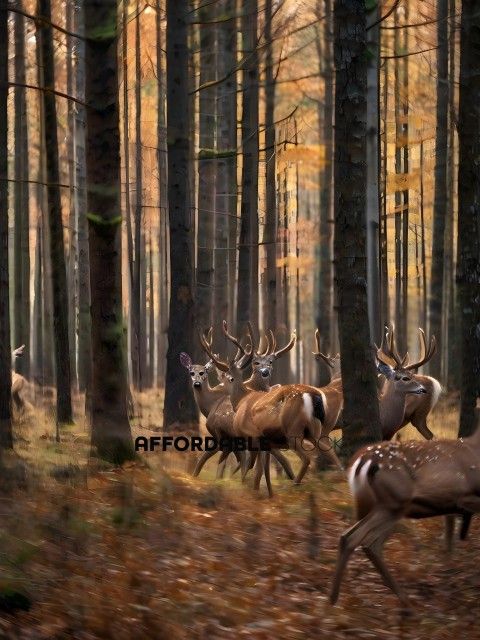 Deer in a forest with trees